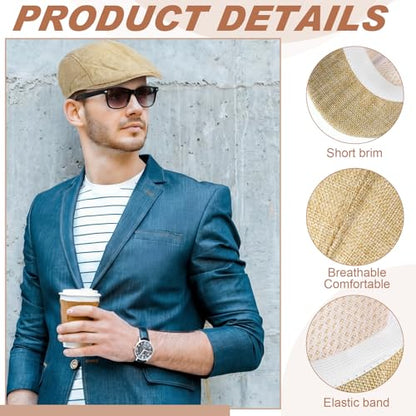 Eurzom Men's Newsboy Flat Cap Cabbie Hat for Men Cotton Weave - color: Beige