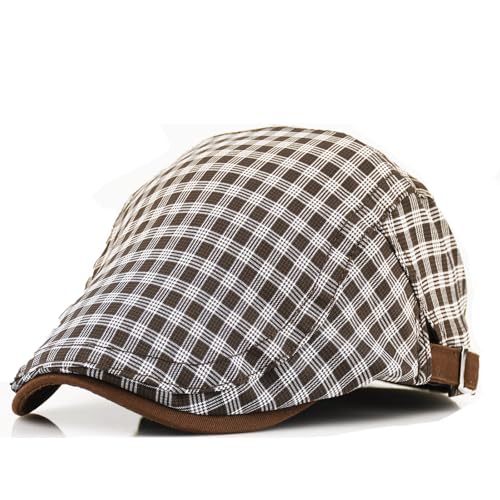 Women's Berets: Black Houndstooth Red Beret Hats for Women Fall Winter Fashion Outfit - color: Advance-plaid-brown