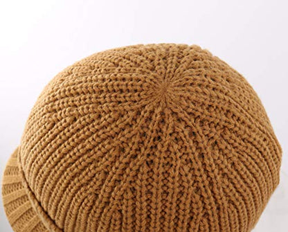 Home Prefer Men's Winter Hat Thick Knit Beanie Cap with Visor Newsboy Beanie Hat - color: Camel