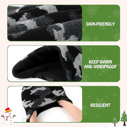 Duoyeree Kids Beanie Dinosaur Pom Pom Knit Winter Hat Fleece Lined for 1-7T - color: 1a-blackgray, size: 2-4T