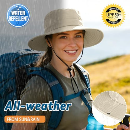 ZOORON Sun Hats for Men Women, Wide Brim Safari Hats UV Protection UPF50+ Waterproof Boonie Hats for Fishing Hiking Camping - color: 1pack-light Beige