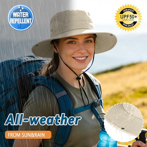 ZOORON Sun Hats for Men Women, Wide Brim Safari Hats UV Protection UPF50+ Waterproof Boonie Hats for Fishing Hiking Camping - color: 1pack-light Beige
