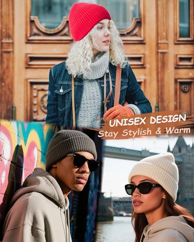 Wool Beanie for Men Women, Seamless Knit Cuffed Warm Winter Hats - color: 1pcs-beige