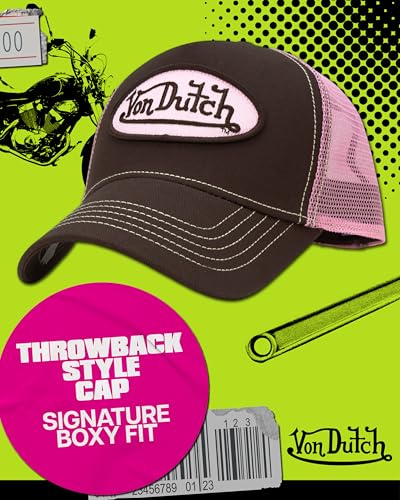 Von Dutch Unisex Trucker Hat, Colorblock, Mesh Back, Curved Bill, Snapback - color: Brown/Pink