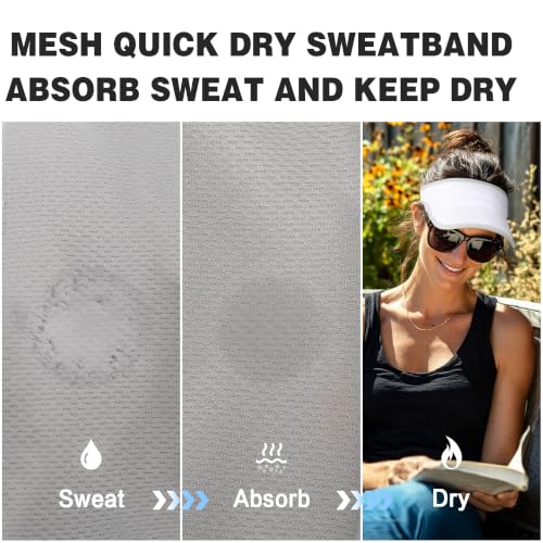 Sun Visor Caps Foldable Brim Adjustable Visor Hats for Women Men - color: White