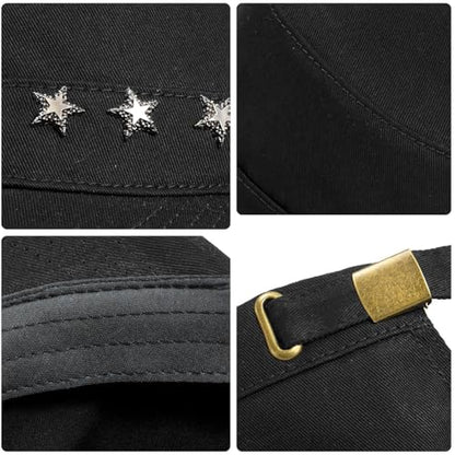 Initlove Cadet Army Cap Military Unisex Flat Top Hat for Men Women - color: Star Black