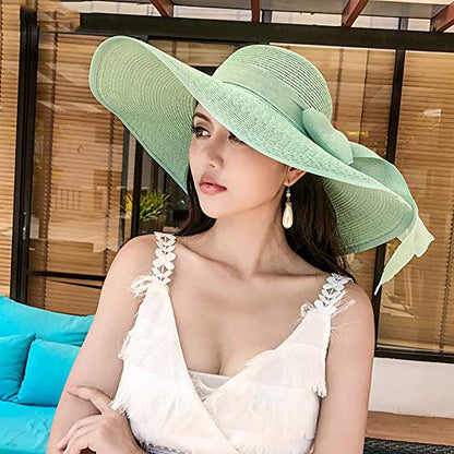 FSIGOM Women's Folable Floppy Hat,Wide Brim Sun Protection Straw Hat, Summer UV Protection Beach Cap - color: C1-f-mint Green, size: Medium