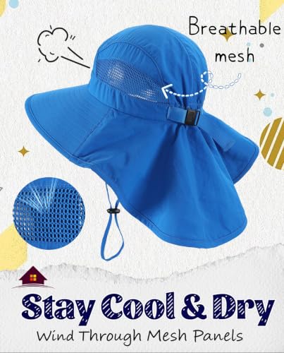 Home Prefer UPF50 Wide Brim Kids Sun Hat Neck Flap Boys Girls Sun Protection Hat for Beach Fishing - color: Royal Blue, size: 4-8 Years