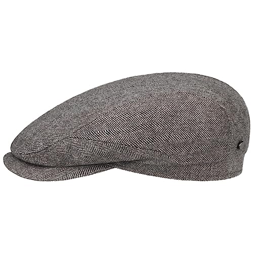 Stetson Chester Flat Cap Made in Germany Wool Silk Cashmere Houndstooth Men Autumn Winter - color: Grey, size: 7 5/8