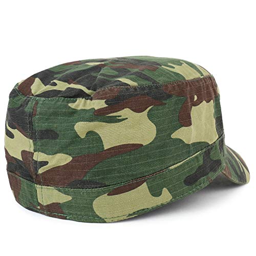 Armycrew Lightweight Cotton Ripstop Fitted Army Style Flat Top Cap - color: Camo, size: Small-Medium