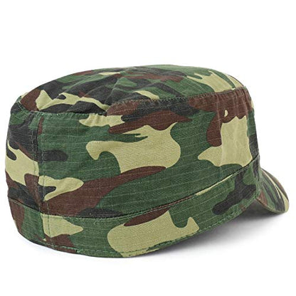 Armycrew Lightweight Cotton Ripstop Fitted Army Style Flat Top Cap - color: Camo, size: Small-Medium