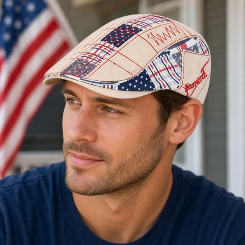 Classic Flat Cap for Men, Adjustable Cotton Newsboy Cap - color: Khaki 2