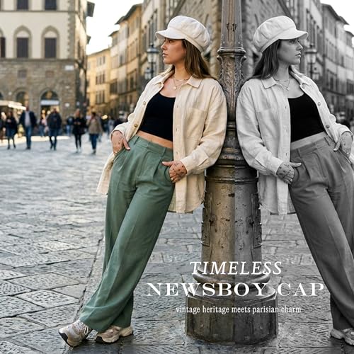 Funky Junque Women's Newsboy Cabbie Cap, Vintage Baker Boy Hat - color: White