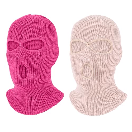 Pukavt 2 Pack 3 Hole Winter Knitted Mask, Ski Mask Balaclava Cap