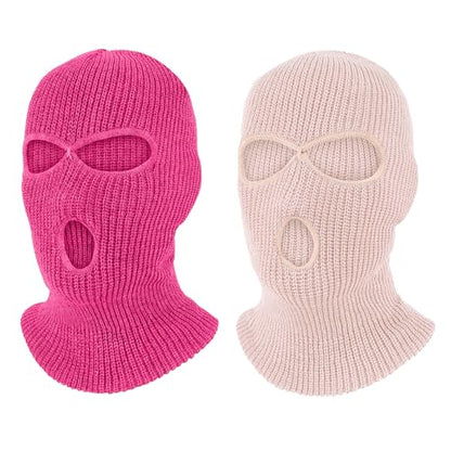 Pukavt 2 Pack 3 Hole Winter Knitted Mask, Ski Mask Balaclava Cap