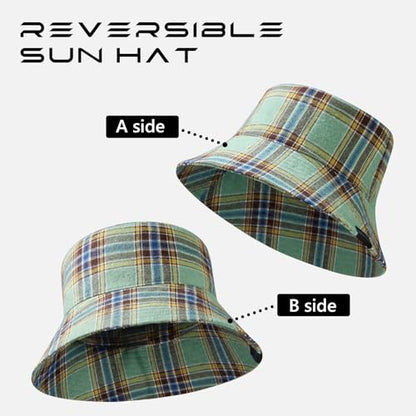 UPF 50+ Reversible Sun Hat - color: Green Plaid, size: Medium