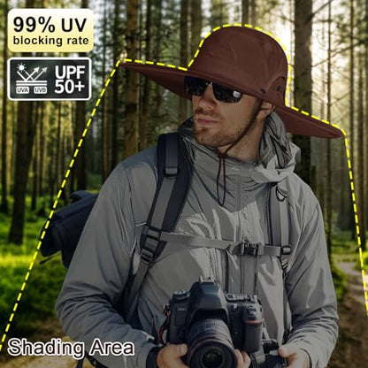 Cooltto L/XL/XXL Wide Brim Sun Hat UPF 50+ UV Protection Boonie Hat - color: Brown, size: Medium-Large