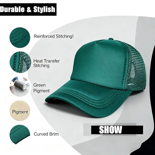 12 Pcs Sublimation Blank Trucker Hats Bulk Mesh Snapback Baseball Cap Mesh Trucker Caps for Men and Women DIY Custom Hats - color: Forest Green
