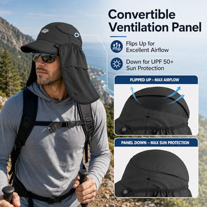 Palmyth Fishing Sun Hat with Detachable Neck Flap UPF 50+ Baseball Cap - color: Dark Grey