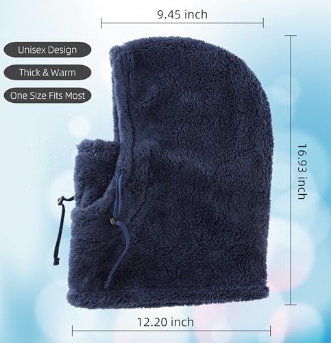 Connectyle Balaclava Hood Winter Hat for Men & Women Windproof One-Piece Fleece Hooded Scarf Ski Mask Cold Weather Hat - color: Navy Blue