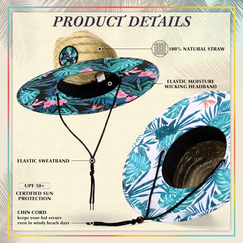 Cuffbow 2 Pack Straw Sun Hats for Women Men - style: Monstera Floral