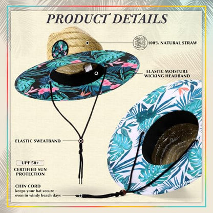 Cuffbow 2 Pack Straw Sun Hats for Women Men - style: Monstera Floral