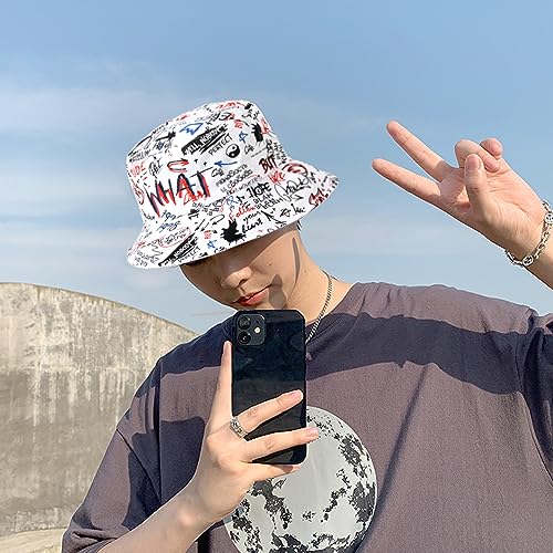 Packable Reversible Printed Bucket Hat Unisex for Men Women Beach Fisherman Cap - color: White-2