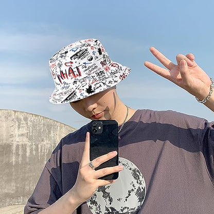 Packable Reversible Printed Bucket Hat Unisex for Men Women Beach Fisherman Cap - color: White-2