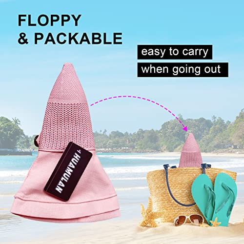 Women Wide Brim Sun Hats Metal Wired Edge Summer UV Protection Beach Fishing Hat for Hiking Garden Travel Chin Strap - color: M9163-pink, size: One Size