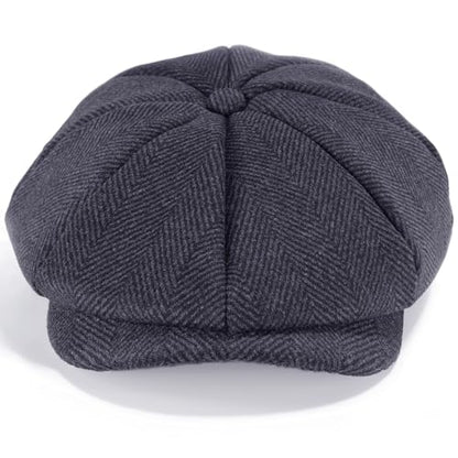 Mens Newsboy Cap High Woolen Tweed Gatsby Hat Ivy Cabbie Flat Golf Cap for Fathers Women Unisex - color: Herringbone Grey 1, size: 7 1/4-7 1/2
