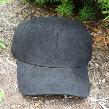 Suede Baseball Cap | Structured 6 Panel Hat for Men & Women | Adjustable Dad Hat | Polyester Suede Finish - color: Black