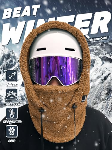 Shy Velvet Sherpa Hood Balaclava Wind-Resistant Ski Mask for Men and Women - color: Camel