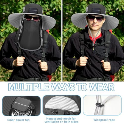 Berlune Solar Fan Hat Wide Brim with Neck Flap UPF 50+ - color: Dark Grey