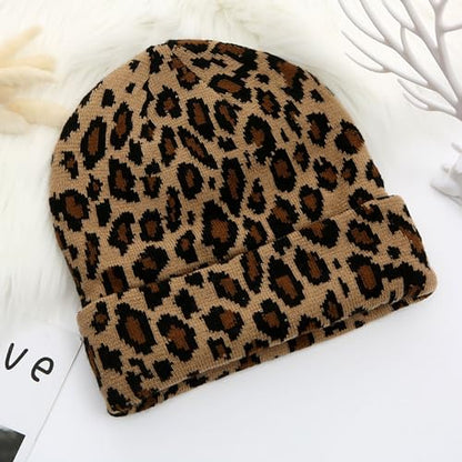 Leopard Print Beanie Hat Cheetah Pattern Skull Cap Double Layer Cuffed Watch Hats for Women, Men