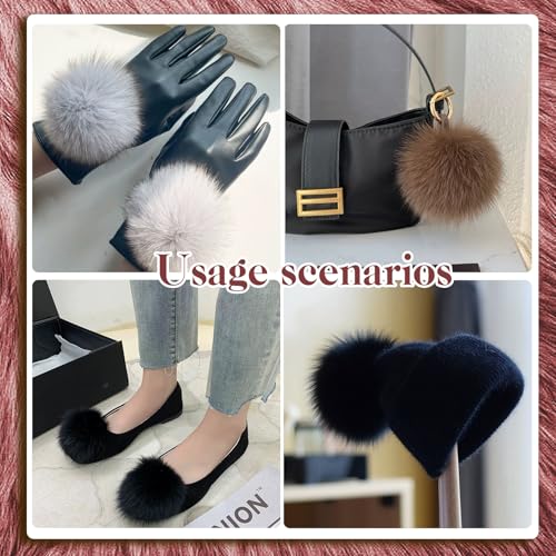 Allruyee 32 Pieces Pom Pom Faux Fur Pom Pom for Hats, Keychains, Scarves, Gloves & Bags Accessories with Elastic Loop, 16 Colours - color: Dark Color