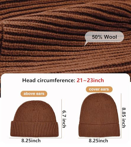 Wool Fisherman Beanies for Men Knit Fall Winter Beanie Hat Skull Cap - color: Caramel