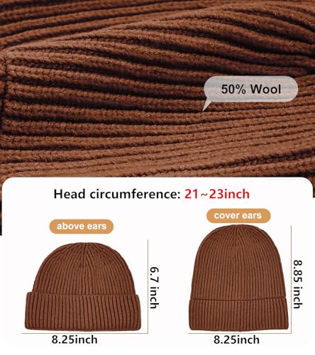 Wool Fisherman Beanies for Men Knit Fall Winter Beanie Hat Skull Cap - color: Caramel