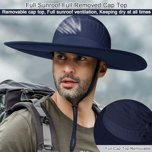 Cooltto L/XL/XXL Wide Brim Sun Hat UPF 50+ UV Protection Boonie Hat - color: Navy Blue, size: Medium-Large