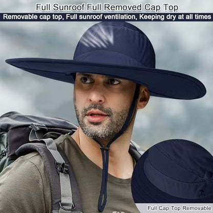 Cooltto L/XL/XXL Wide Brim Sun Hat UPF 50+ UV Protection Boonie Hat - color: Navy Blue, size: Medium-Large