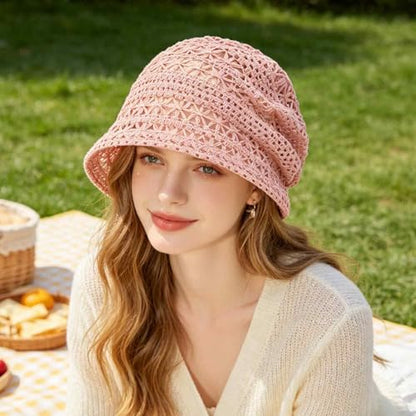 Women's Sparkly Lace Beanie Hat for Women, Lightweight Breathable Knit Skull Cap,Fashion Slouchy Beanie - color: Pink 006