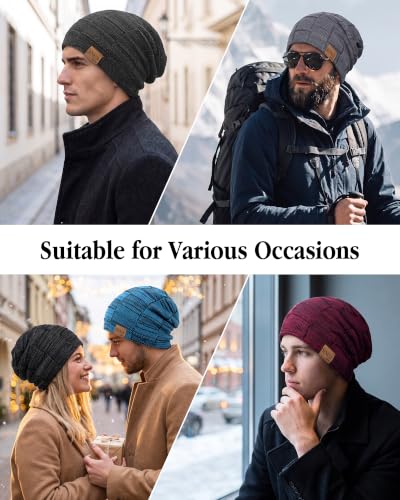 Senker Fashion 2 Pcs Winter Slouchy Beanie Hats for Men, Warm Mens Beanies - color: Black Black