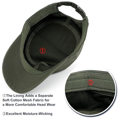 Loneshark Water Resistant Military Hat Quick Dry Cadet Cap Army Flat Top - color: Rectangle-logo-green