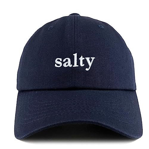 Trendy Apparel Shop Salty Embroidered Solid Adjustable Unstructured Dad Hat - color: Navy
