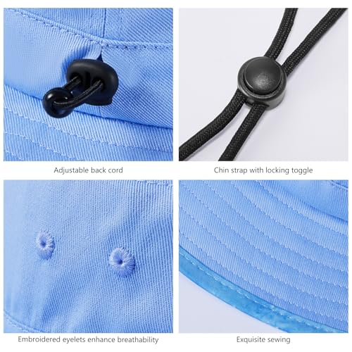 UPF 50+ Foldable Sun Hat Patterned Under Brim Bucket Hats for Summer Hiking Fishing Beach Safari Men Women - color: Clear Sky Blue, size: Medium