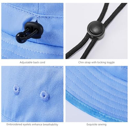 UPF 50+ Foldable Sun Hat Patterned Under Brim Bucket Hats for Summer Hiking Fishing Beach Safari Men Women - color: Clear Sky Blue, size: Medium