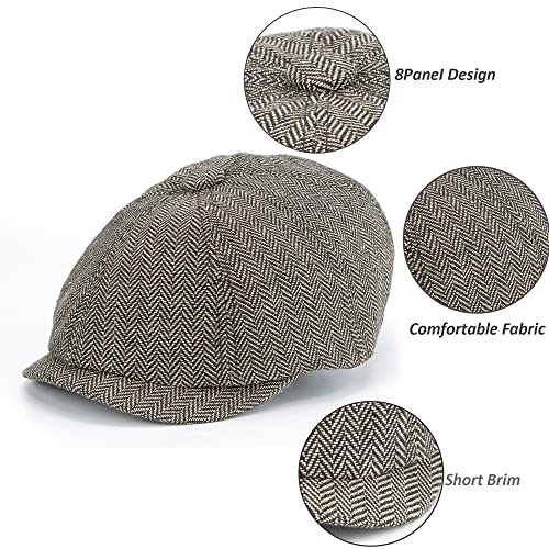 Men's 8 Panel Newsboy-Cap Cotton Gatsby Ivy Golf Adjustable-Flat- Caps Driving-Hat - color: Brown
