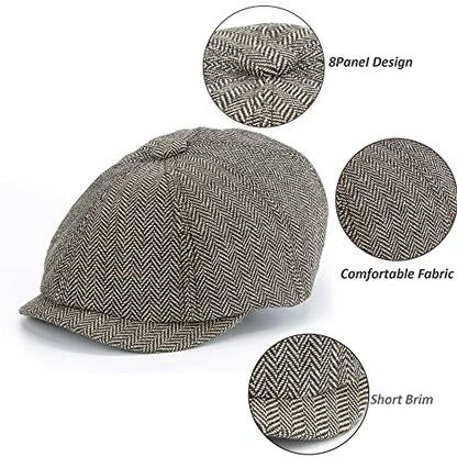 Men's 8 Panel Newsboy-Cap Cotton Gatsby Ivy Golf Adjustable-Flat- Caps Driving-Hat - color: Brown