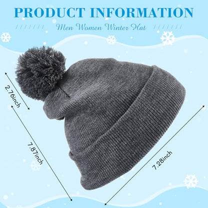 Geyoga 2 Pcs Pom Beanie Hat Men Women Winter Hat Pom Knit Cap Beanies with Ball at Top Acrylic Winter Cap with Cuff - color: Black, Dark Grizzled Grey, style: Classical