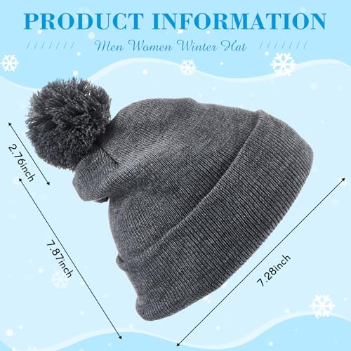 Geyoga 2 Pcs Pom Beanie Hat Men Women Winter Hat Pom Knit Cap Beanies with Ball at Top Acrylic Winter Cap with Cuff - color: Black, Dark Grizzled Grey, style: Classical