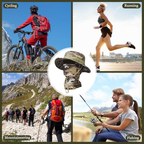 Camo Boonie Sun Hat with Balaclava Face Mask Outdoor Fishing Hat - color: Camo Cp